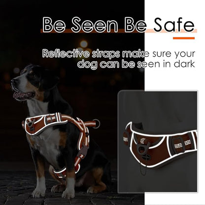 ADVENTUREMORE Dog Harness for Large Dogs No Pull, Sport Dog Halter Harness Reflective Breathable Dog Vest Escape Proof Dog Harness with Easy Control Front Clip Handle for Training Walking XL Orange