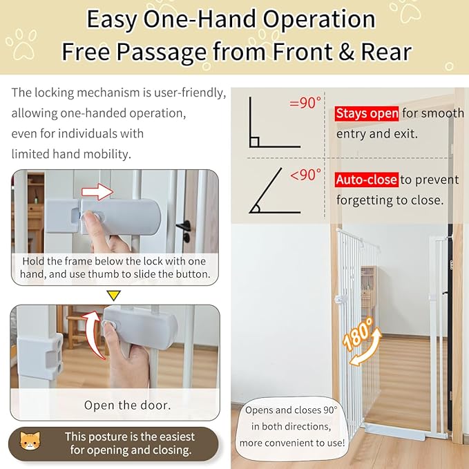 Lumizone Extra Tall Cat Gate 61.02" High Pressure Mounted Extra Wide 2025 New (17 Sizes) 1.37" Gap No Drilling Auto-Close One-Handed Operation Tall Pet Gate for Dogs(White, 61.02" H x 26.18"-29.91" W)