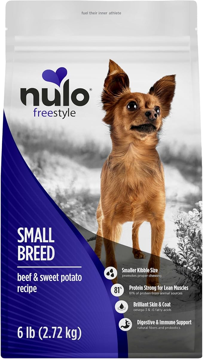 Nulo FreeStyle Small Breed Dog Food Dry - Beef & Sweet Potato, Puppy & Adult Grain Free Dog Food, Natural, High Protein, Smaller Sized Kibble with BC30 Probiotic for Healthy Digestion Support, 6lb Bag