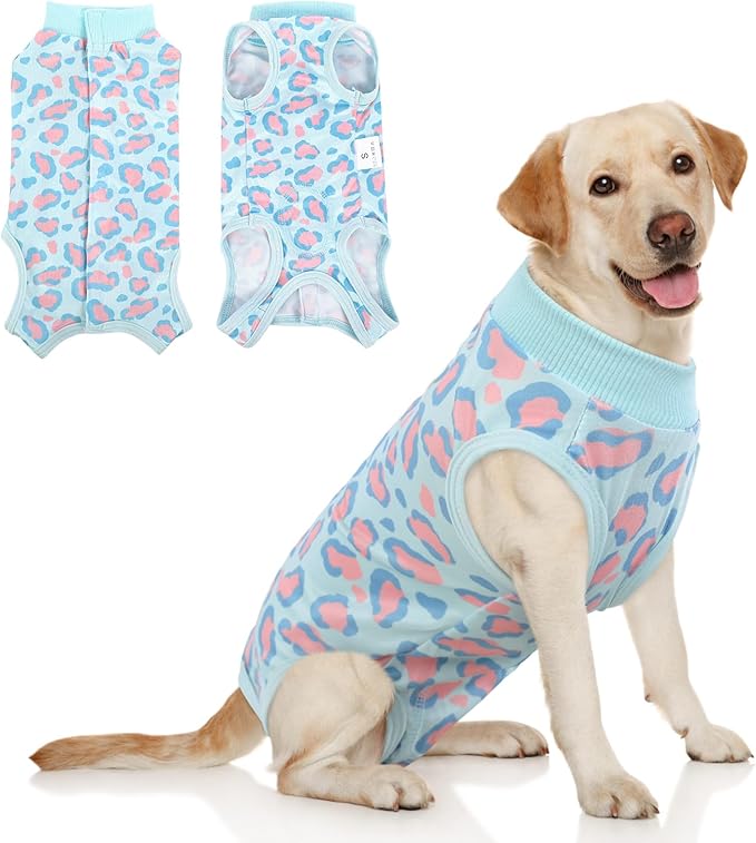 SAWMONG Recovery Suit for Dogs After Surgery, Dog Recovery Suit Breathable Polyester, Pet Spay Surgical Suit Female Male, Dog Onesie Body Suit Substitute E-Collar Cone(Blue Leopard,XXL)