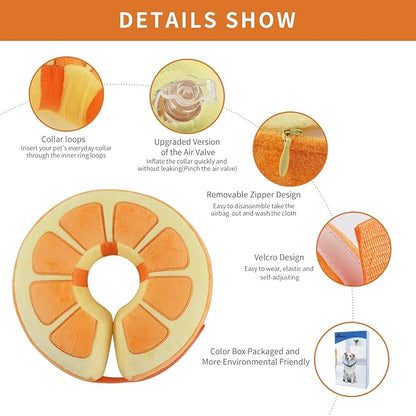 IEUUMLER Inflatable Recovery Dog Collar, Protective Donut Cone, Adjustable Soft Collar for Dog and Cat After Surgery Prevent from Biting & Scratching EU002 - Orange M+
