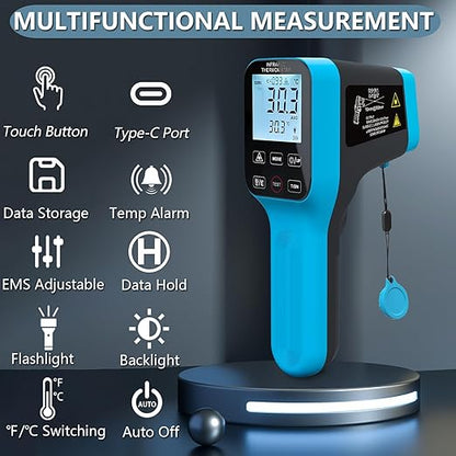 Infrared Thermometer Gun Rechargeable, -58℉~2912℉ High Temp Laser Industrial Thermometer, D:S=30:1 Touch Button Waterproof Pyrometer, Digital IR Temperature Gauge with Type-C Port (NOT for Human)