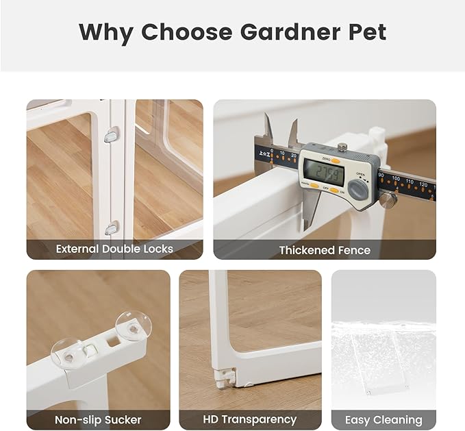 Clear Acrylic Dog Playpen - 50 x 30.4 Inch, 24" H 10 Planes Transparent Dog Fence Indoor, Sturdy Pet Pen for Puppy/Small Dog/Rabbit/Pig, Easy Assemble & Cleaning Plastic Whelping Box Enclosure, White