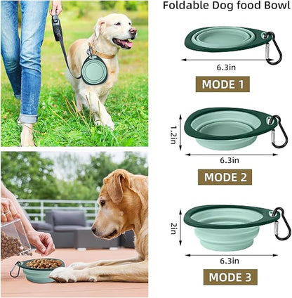 LEAWALK Reusable Pet Collapsible Bowls 2 Pack for Cats Dogs, Portable Pet Feeding Watering Dish with 2 Carabiners for Walking Parking Traveling Indoor， (Medium Blue+Green)
