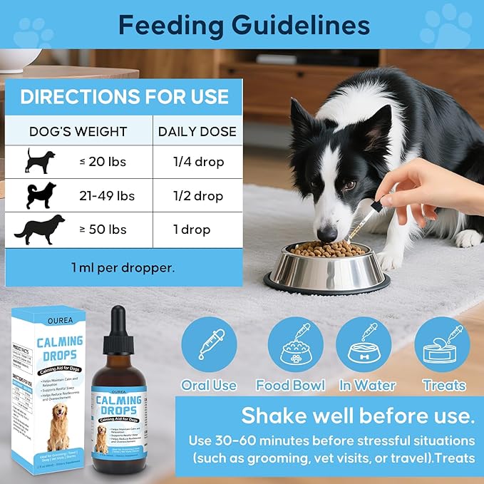 Calming Drops for Dogs with Melatonin – Helps Support Relaxation During Nail Trimming, Grooming, Travel, Vet Visits, Thunder & Fireworks – Natural Soothing Liquid Supplement