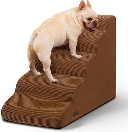 Aodisman 5-Step Dog Stairs and Ramp for High Bed,Non-Slip Sturdy Pet Steps for Small Dogs and Cats,22.2" H,Brown