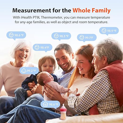 iHealth Infrared Digital Thermometer for Adults and Kids, Baby Thermometer with 3-in-1 Mode & 3-Color Prompt, Fever Alarm & Silent Mode, Forehead & Object Detection, 40 Memory Storages, PT9L, Blue