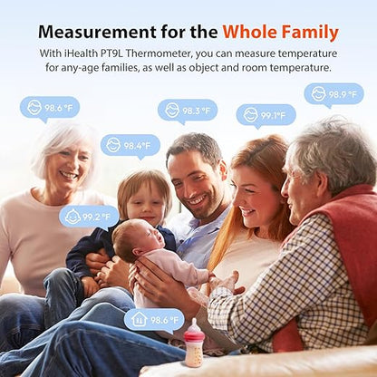 iHealth Infrared Digital Thermometer for Adults and Kids, Baby Thermometer with 3-in-1 Mode & 3-Color Prompt, Fever Alarm & Silent Mode, Forehead & Object Detection, 40 Memory Storages, PT9L, Blue