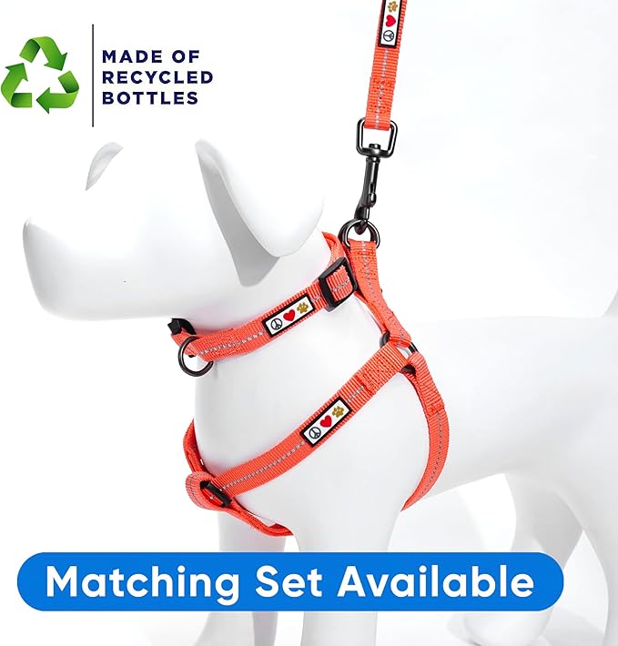 Pawtitas Recycled Reflective Step-in Dog Harness – Adjustable No-Pull Vest for Puppies to Seniors, Safe & Comfortable XS Coral