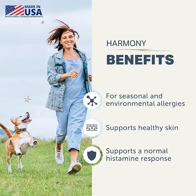 Harmony - Skin & Coat Supplement with Quercetin for Dogs - Balanced Histamine Support for Seasonal and Environmental Allergies - Veterinarian Formulated