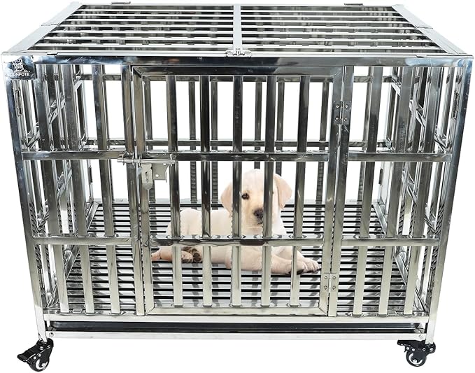 Confote 37/47 Inch Heavy Duty Dog Crate Metal Cage Kennel, High Anxiety Pet Cage with Lockable Wheels & Double Doors for Small Medium Large Dogs (SS-37)