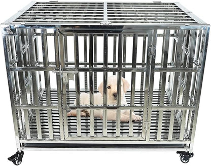 Confote 37/47 Inch Heavy Duty Dog Crate Metal Cage Kennel, High Anxiety Pet Cage with Lockable Wheels & Double Doors for Small Medium Large Dogs (SS-37)