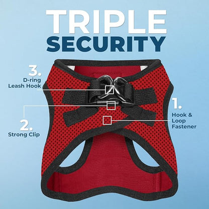 Best Pet Supplies Voyager Step-in Air All Weather Mesh Harness and Reflective Dog 5ft Leash Combo with Neoprene Handle, for Small, Medium and Large Breed Puppies - Set (Red/Black Trim), Medium