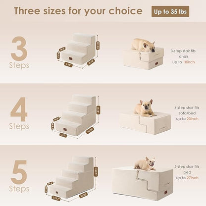 EHEYCIGA Dog Stairs for Bed 18" H, 4-Step Dog Steps for High Bed, Pet Steps for Small Dogs and Cats, Non-Slip Balanced Pet Ramp Indoor, Beige