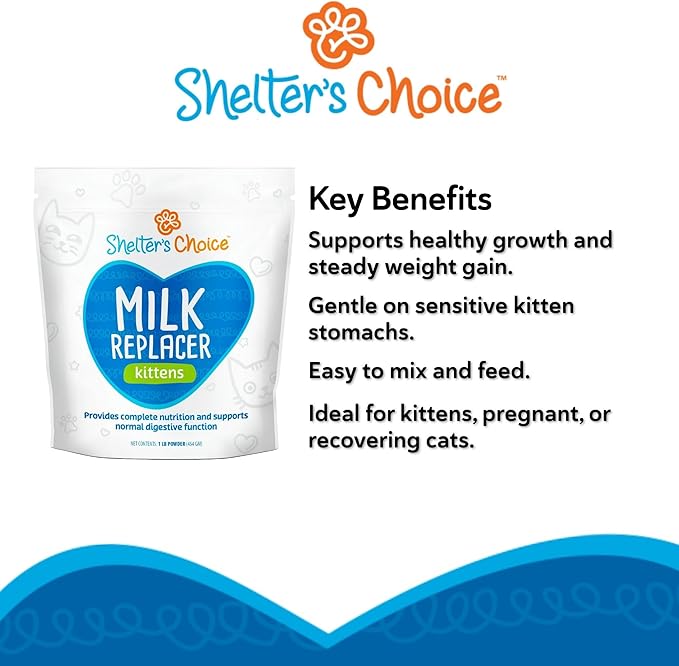 Revival Animal Health Shelter’s Choice Kitten Milk Replacer Powder, Complete and Balanced Milk Formula for Kittens and Adult Cats, Supports Healthy Growth and Digestion, 1 lb