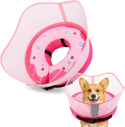 Soft Dog Cone Collar, Inflatable Cones Alternative After Surgery with No-Lick Shield for Large/Medium/Small Dogs to Stop Licking, Elizabethan Neck Ecollars of Shame Comfy Pillow Recovery, Pink