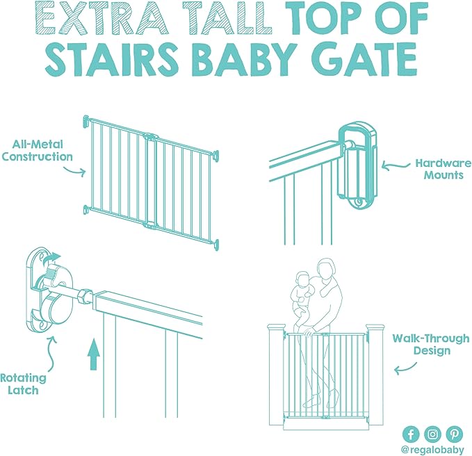 Regalo 2-in-1 Extra Tall Easy Swing Stairway and Hallway Walk Through Baby Gate, White, 24" - 40.5" Wide