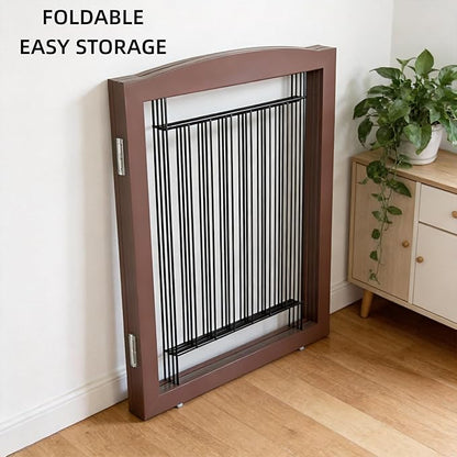 ZJSF Freestanding Dog Fence Indoor, Foldable Dog Gate for Doorways, Stairs or Hallways, Sturdy Wood Extra Wide Pet Gate with Support Feet for The House, Brown, 32 "Height-3 Panels