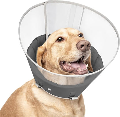 Dog Cone Collar with Snap-on Detachable Soft Liner, Lightweight Transparent Elizabethan Alternative to Stop Licking, for Spay Neuter Surgery Recovery, for Medium Large Small Dogs (Light Black,2XL)
