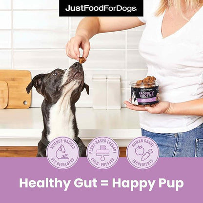 JustFoodForDogs Probiotic Booster Supplement for Dogs, Human Grade Dog Supplements, Immune and Digestive Support, Multivitamin Soft Chews, Superfood Blend, Plant Based Dog Vitamins - 45 Count