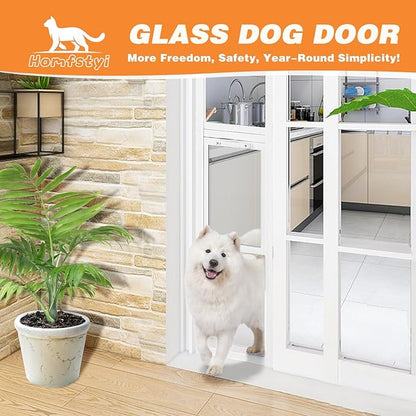 Dog Door for Sliding Glass Doors, 80.7"–86.5“ Height Adjustable, Two-Piece Design Pet Door with Lock, Easy Insert-Install, No-Drill Needed, Ideal for Apartments, Rentals, Balconies & Patios