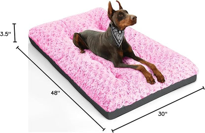 POCBLUE Extra Large Dog Bed, Washable XXL Plush Pet Mat for Crate/Cages, Non-Slip Pet Bed for Outdoor/Indoor/Car Use, Comfy & Soft Kennel Pad for Dogs Up to 110 lbs, 47"x29", Pink