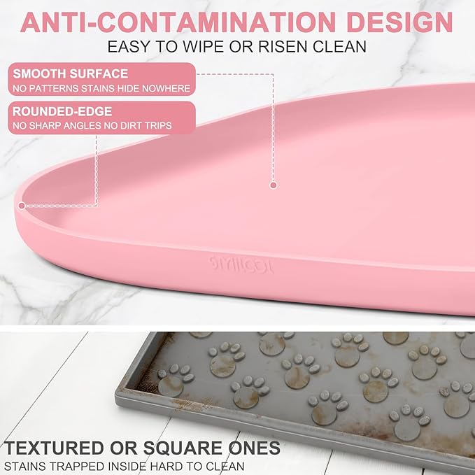Smilool Silicone Pet Food Mat with Raised Edge for Food and Water Bowl, Dog Feeding Mats, Cat Food Trays for Floor Waterproof, Rubber Tray for Dogs and Cats, 22 x 14 x 0.8 Sakura Pink
