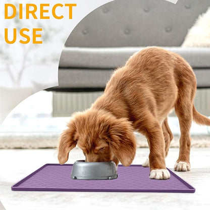 Ptlom Dog Food Mat Waterproof Pet Bowl Mats with High Lips, Non-Slip Dog Placemat Prevent Messy Spills to Floor, Silicone Puppy Feeding Tray for Small, Medium Large Dogs Cats, Purple, 31.5" 23.6"