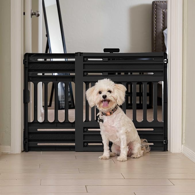 IRIS USA 24"-39" Dog Gate, Adjustable Indoor Pet Barrier, Pet Gate for Puppy, Small Dog, Cat, Easy Twist-to-Lock for Doorways & Stairs, Portable, Expandable, 25" Tall, Black