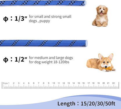Long Dog Leash for Training 20Ft-Reflective Nylon Rope with Swivel Hook-Recall Agility Lead for Large Small Medium Dogs Outside Walking Hiking-Royal Blue Diam 1/2"