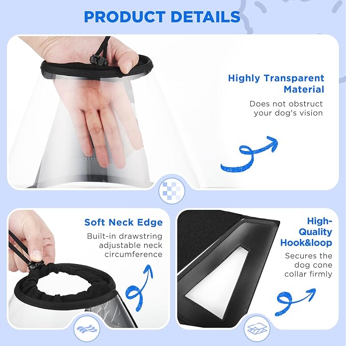 BONTHEE Clear Dog Cone Collar–Extra-Long Recovery E-Collar for Dogs, Transparent Adjustable Dog Cones Alternative for Small Large Medium Size Dogs,Protective Neck Brace with Soft Edges-XXXL