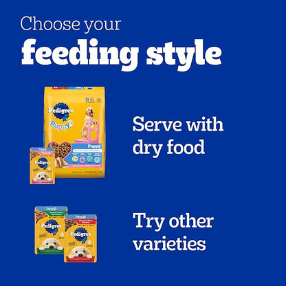 Pedigree Puppy Food Morsels in Sauce, Wet Dog Food Pouches Variety Pack, 3.5 oz. Pouches, 18 Count (Pack of 2)
