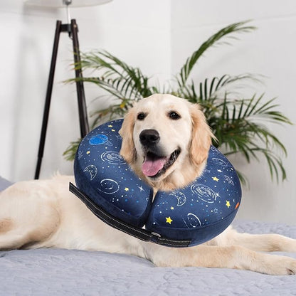 SCENEREAL Dog Cone Alternative After Surgery Donut Collar, Soft Pet Recovery Pillow Collar for Medium Large Dogs, Inflatable Adjustable Neck Collars to Prevent Licking, Planet Print E-Collars XL