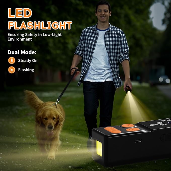 Dog Bark Deterrent Device, 4X Ultrasonic Dog Repeller with Powerful Flashlight, Human & Pet Safe, Effective Training & Deterrent Aid for Indoor/Outdoor Use