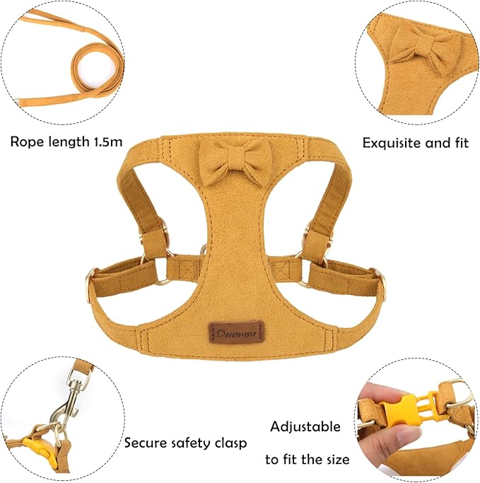 Cute Small Dog Harness and Leash Puppy Set with Bowtie,Step in Dog Harnesses,Soft Adjustable Cat & Dog Vest,Harness for Small Cats & Dogs Walks and Parties(Pink,S:Weight 8.8-17.6lb)