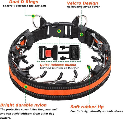 Prong Collar for Dogs, Reflective Covered Dog Spike Pinch Collar, Adjustable Dog Training Collar with Quick Release Buckle for Small Medium Large Dogs (M Size)