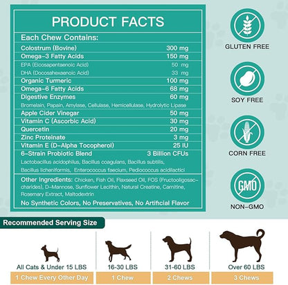NATURE TARGET Dog Allergy Relief Freeze Dried Chews, with Probiotics, Colostrum for Immune Health, Anti Itch & Seasonal Allergies & Scratching, Omega 3 for Skin & Coat Health, Pawlicking, Hot Spots