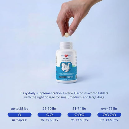 Multivitamin for Dogs - 120 Chewable Tablets with Glucosamine and Chondroitin - Fish Oil & Vitamins with Coq10 for Skin & Heart Health, Gut & Immune Support