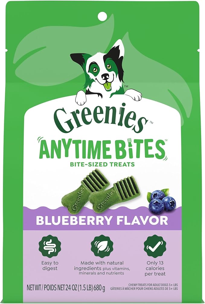 Greenies Anytime Bites Dog Treats, Blueberry Flavor, Dog Training Treats, 24 oz. Bag