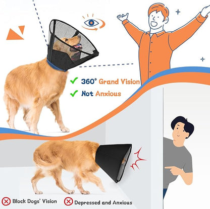 Dog Cone Collar to Stop Licking: Soft Mesh Recovery Collar After Surgery with Detachable Pad, Elizabeth Cone Alternative for Large Medium, Small Dogs, Normal Eating and Drinking (XS,Patterned)