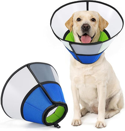 Avont Dog Cone Collar After Surgery, Alternative Adjustable Elizabeth Cone for Medium Large Dogs, Comfy Breathable Pet Recovery Collar to Stop Licking -Blue(L)