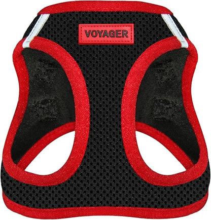 Best Pet Supplies - All Weather Mesh/Plush, Reflective, No Pull Harness for Small, Medium Dogs, Cats - Secure with Hook & Loop Fastener, Buckle, Double D-Rings - Black/Red Trim, S