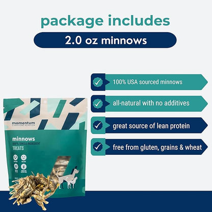 Momentum Carnivore Nutrition Freeze-Dried Minnows Dog Treats & Cat Treats – Single-Ingredient, High-Protein, Grain-Free, Natural Whole-Fish Treat – Made in USA – 2 oz Bag