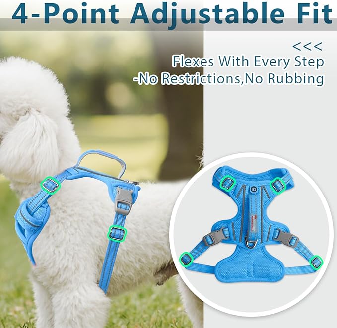 BARKBAY Dog Harness No Pull with ID Tag Pocket - Heavy Duty, Reflective, Easy Control for Large Dogs(Blue,XS)