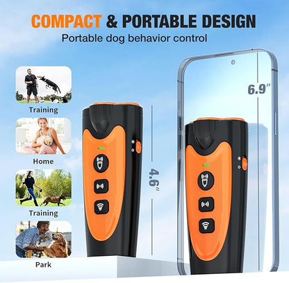 Dog Bark Deterrent Devices, 3X Ultrasonic Anti Barking Device for Dogs, 50 FT Range Stop Neighbors Dog Barks, Portable Dog Training Tool with Flashlight, Safe & Humane for Indoor Outdoor Use, Orange