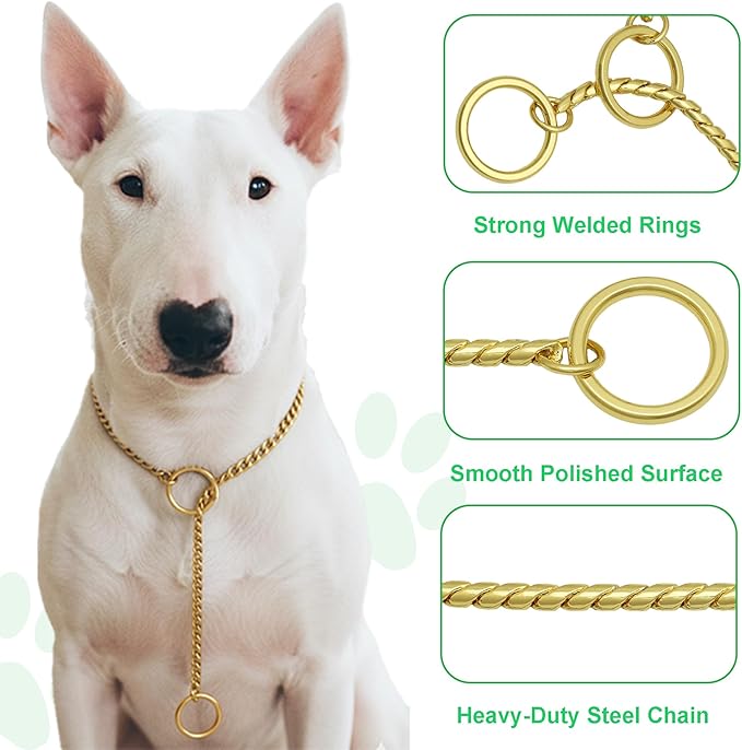 Dog P Snake Chain Chrome Plated Metal Dog Training Choke/Collar-Fully Guaranteed Against Rust Tarnish or Breakage-Recommended for Professional Training (Golden, 5mm * 26")