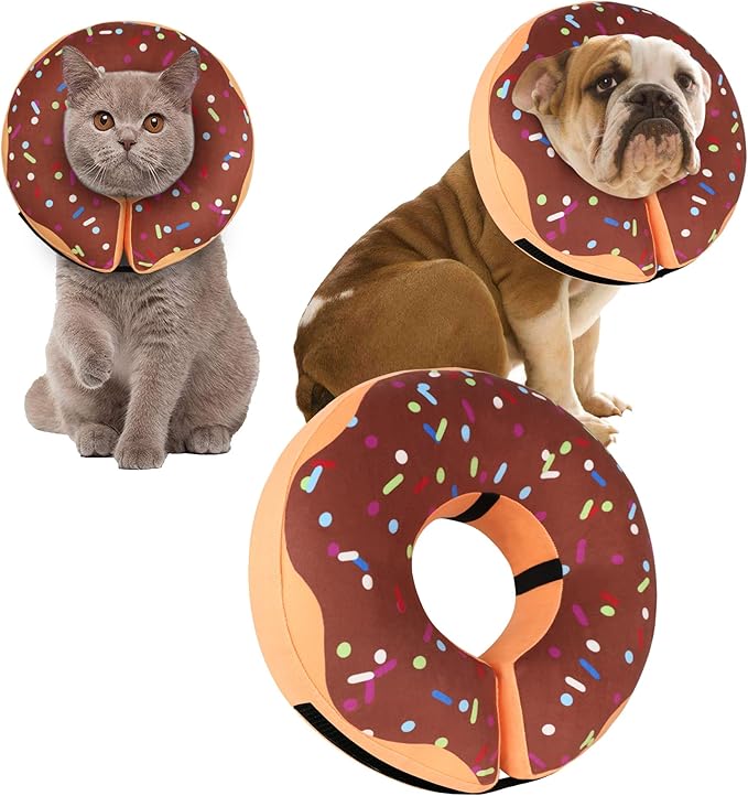Recovery Donut Collar for Dogs & Cat,Inflatable Dog Cone Collar Alternative After Surgery,Soft Dog Cone for Large Medium Small Pet, Adjustable Pet Neck Donut(Brown,Large)