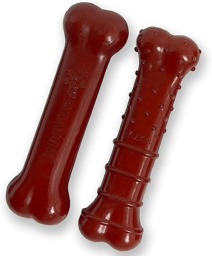 Nylabone Original & Textured Bone Power Chew Toy for Dogs, Durable & Tough Dog Toys for Aggressive Chewers, Basted Blast Bacon and Steak Flavor, X-Small Dogs - Up to 15 lbs, 2 Pack