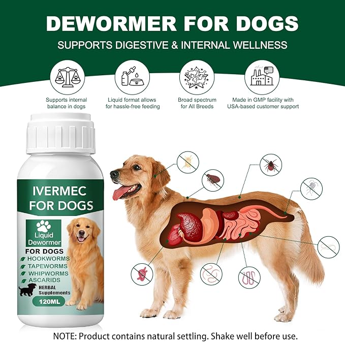 lvermect Dewormer Liquid for Dogs, Broad Spectrum for All Wormer, Pin Worms, Hookworms, Lung Worms, Round Worms