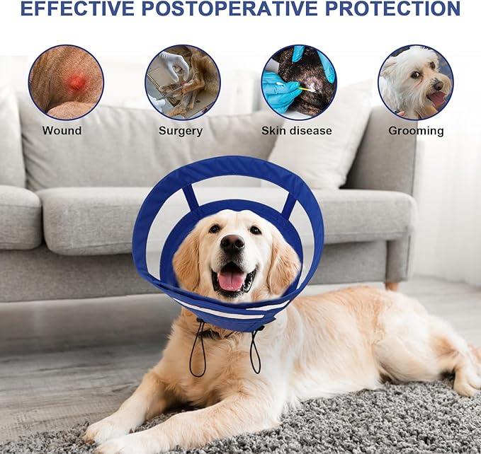 ASENKU Dog Cone Collar, Soft Adjustable Cone for Dogs to Stop Licking, Lightweight Recovery Dog Cone After Surgery, Pet E-Collar for Small, Medium & Large Dogs,(Blue L)